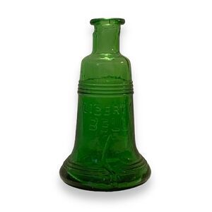Vintage Wheaton Glass Liberty Bell Miniature Green Bottle